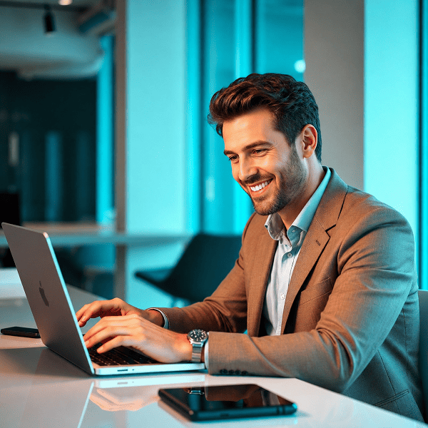 Business owner reviewing loan approvals on laptop
